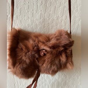 Vintage Rabbit Fur Brown Shoulder Bag Wallet